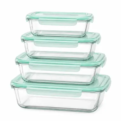 JGO DE 4 REFRACTARIOS DE VIDRIO TAPA VERDE