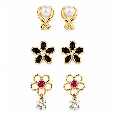 ESTUCHE TRES PARES DE ARETES FLOR